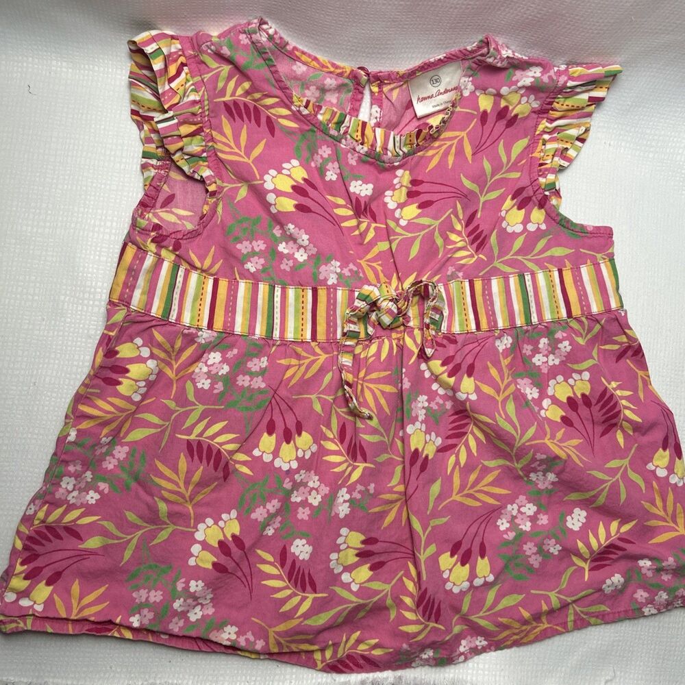 Hanna Andersson Pink Yellow Floral Ruffles Sleeves Neckline Top Size 130
